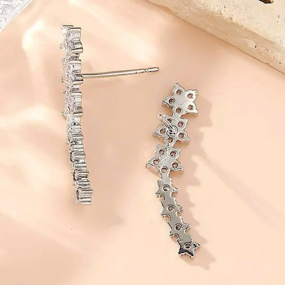 Silver Zircon Four Leaf Ear Climber